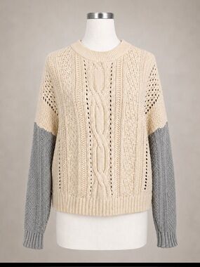 Cotton by Autumn Cashmere XS Cable Knit Colorblock Italian Yarn Sweater